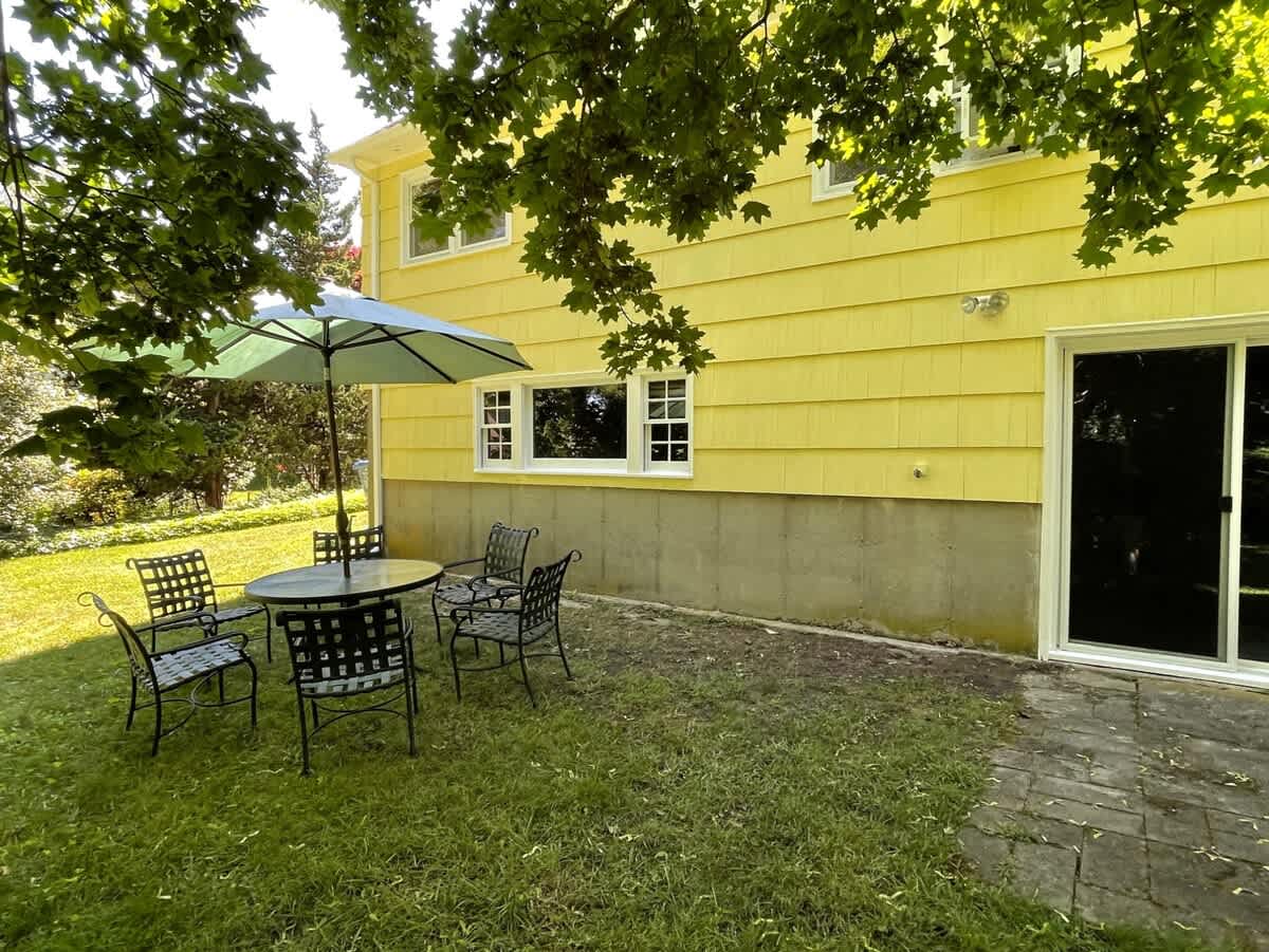 The backyard dining area